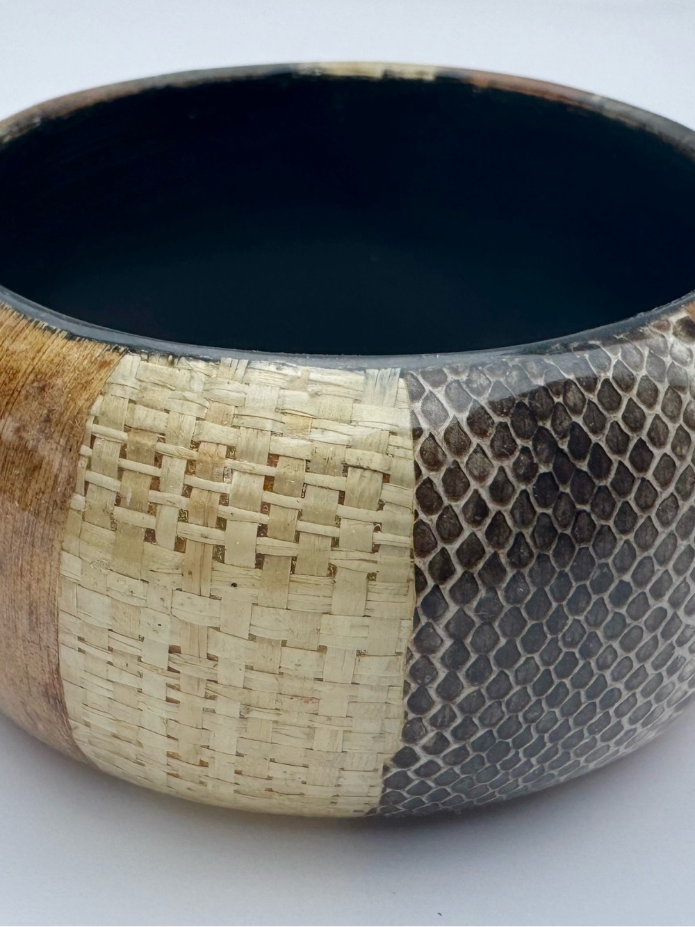 Vintage inspired wide statement Bangle Bracelet Boho Tribal Style Brown & Cream